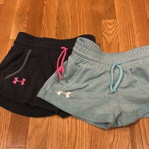 2 pair girls under Armour shorts, size youth M, black and minty turquoise